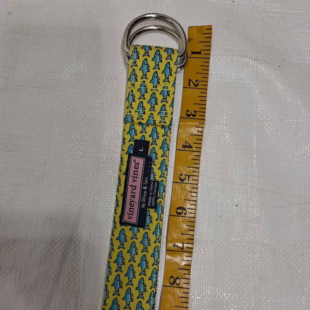 Vineyard Vines Blue Bone Fish Fabric Double DRing Belt - Picture 3 of 13